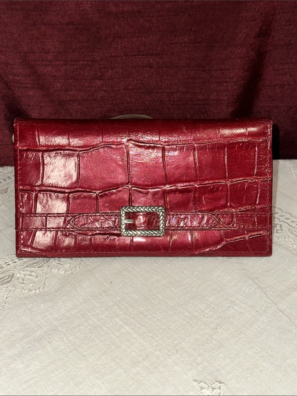 Brighton Red Croc Wallet ❤️ Silver Buckle Gold Interior ✨